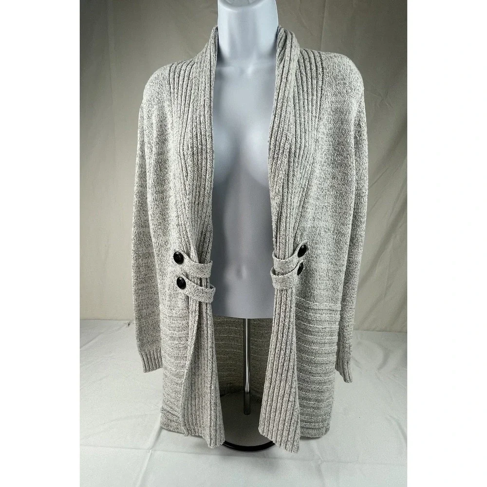 FORTUNE + IVY WOMENS OPEN FRONT CARDIGAN SWEATER GRAY SHAWL COLLAR SIZE S
